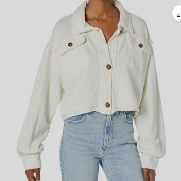 Free People We the Free Cropped shacket oversized white small distressed - Picture 1 of 12